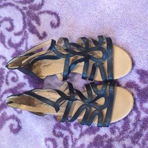 Black wedge sandals